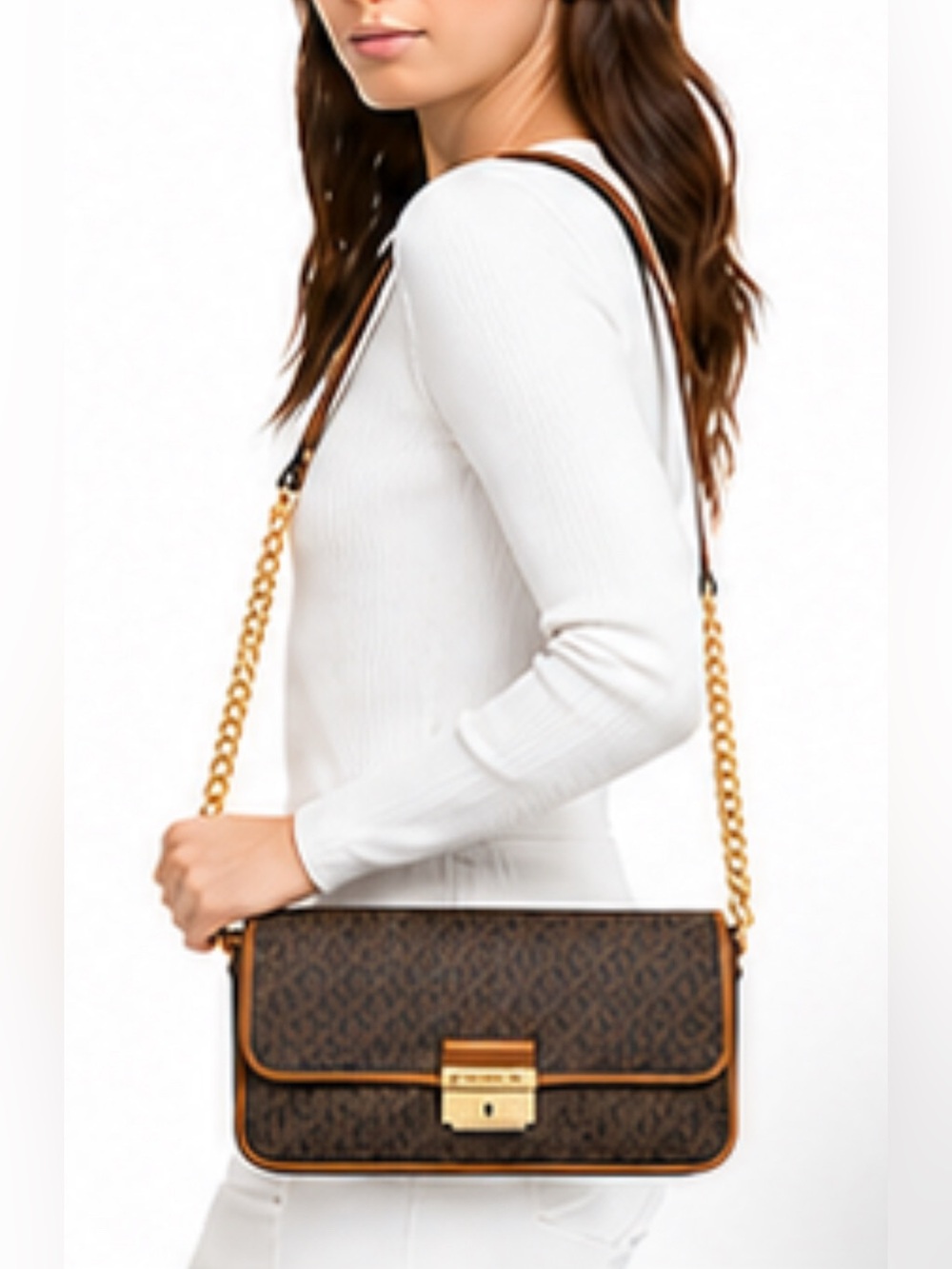Michael Kors Bradshaw MK Logo Crossbody with Tan Trim